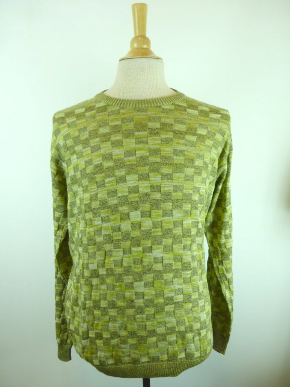 Belvedere Italy Vintage green box knit crew neck retro sweater M